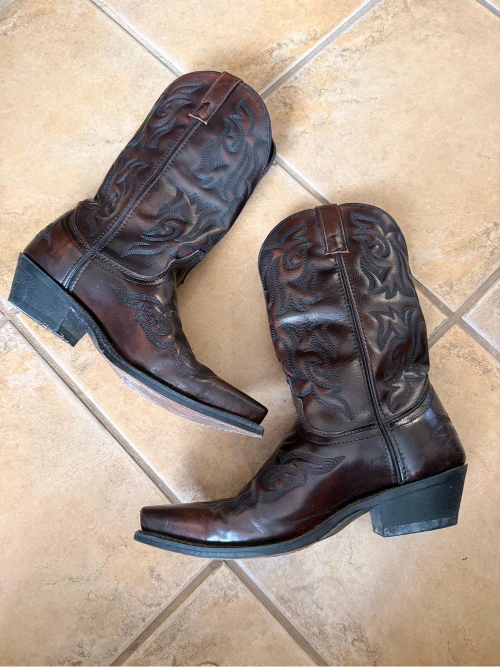 Laredo Western Cowboy Boots Brown Embroidered Leather Men’s 9.5 D